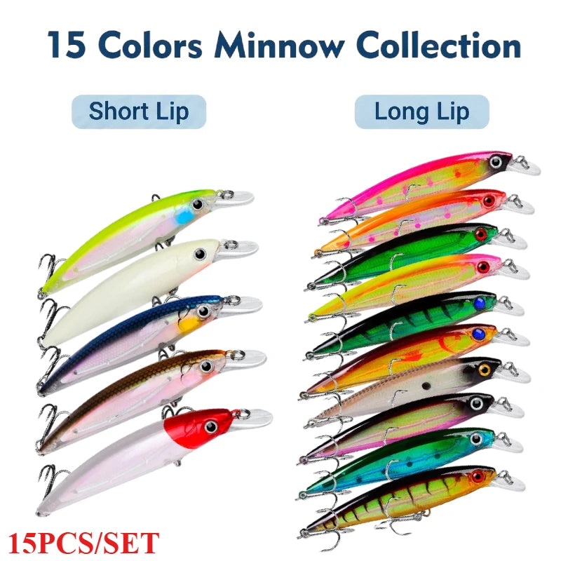 Dutriux Minnow Hard Bait Set Slow Sinking Crankbait Tackle