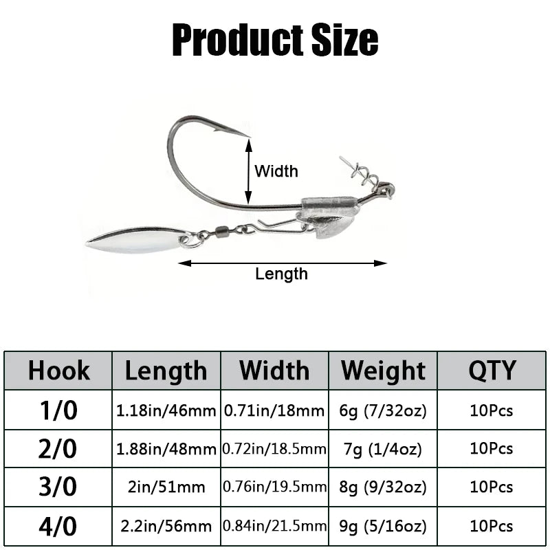 Weighted Underspin Jig Head Swimbait Hooks Bass Trout