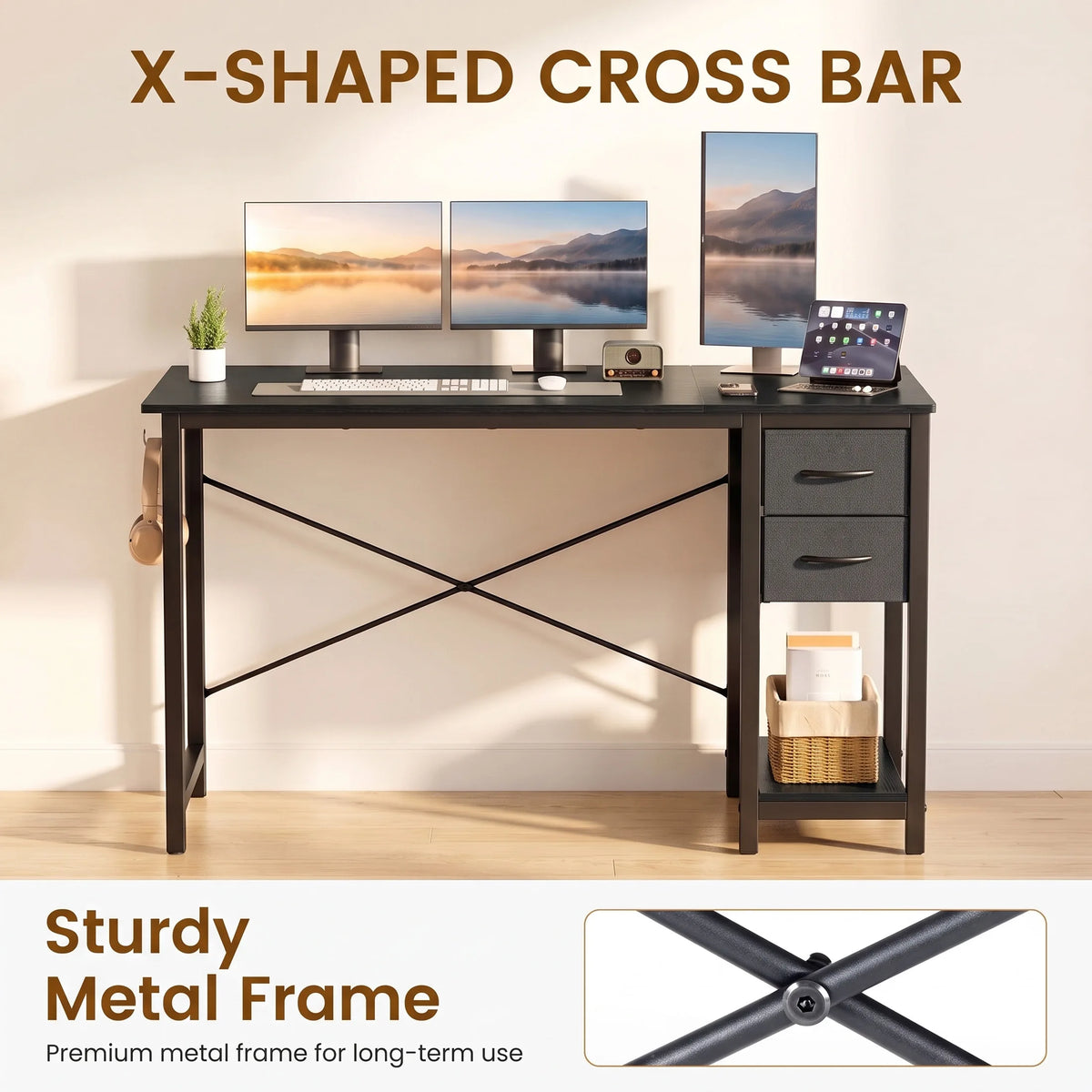 MCQ Standing Office Desk With Storage Drawers And Side Hooks