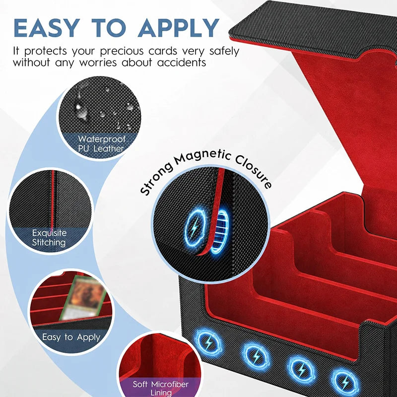 Trading Card Storage Box With Magnetic PU Leather Case