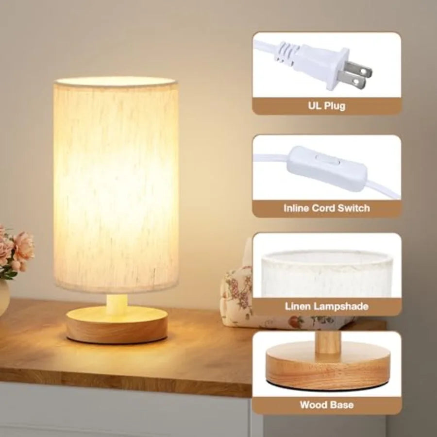 Small Bedroom Table Lamp With Inline Control 3000K LED Bulb