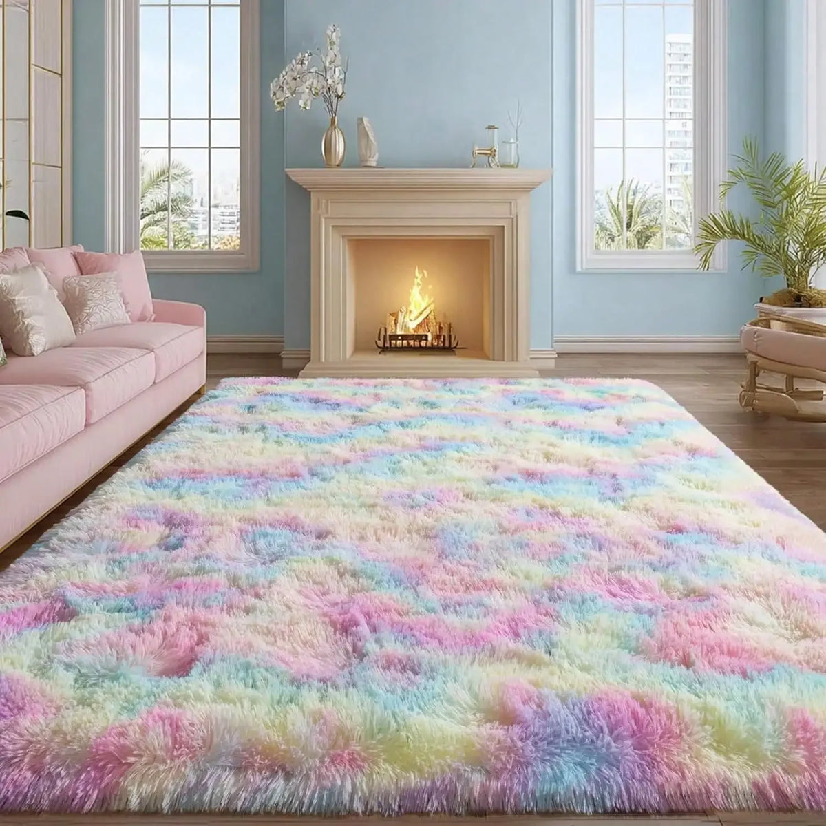 Plush Thick Long Pile Carpet Comfortable Non Slip Home Rug