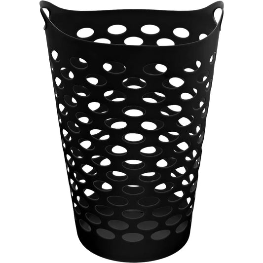 Round Portable Plastic Laundry Hamper With Sturdy Handles And Storage