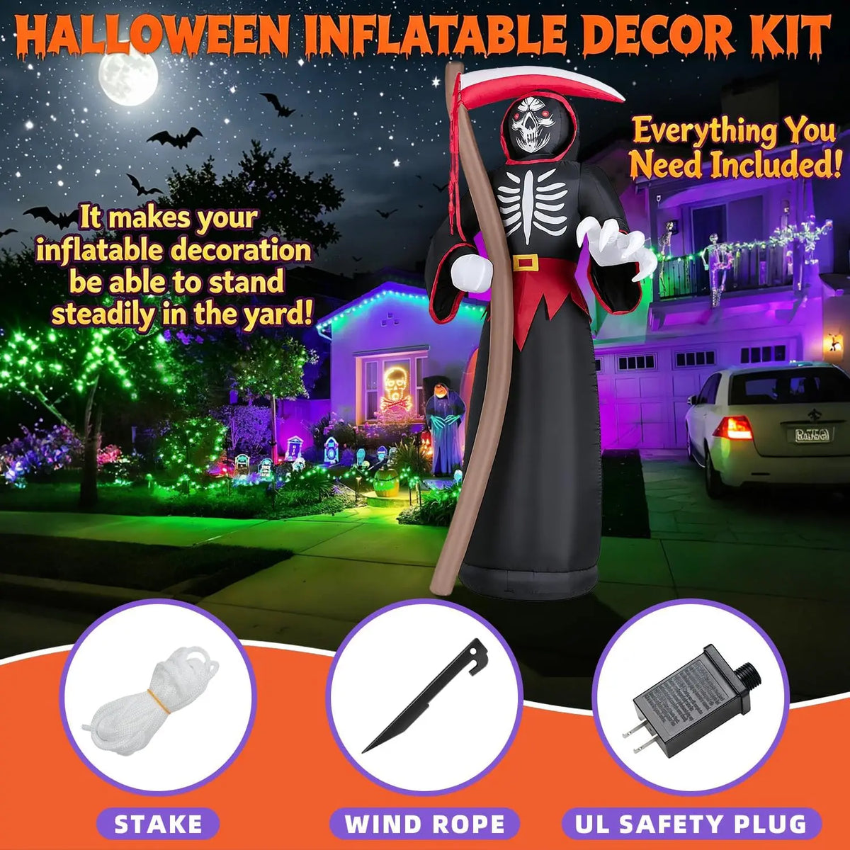 Giant 8FT High Concerned Halloween Outdoor Grim Reaper Yard Inflation