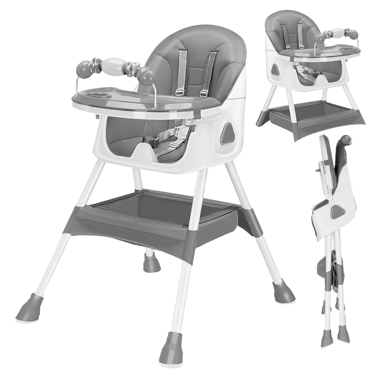 PIORLADO Foldable Baby High Chair With Tray Anti Slip Pad Toy Rack