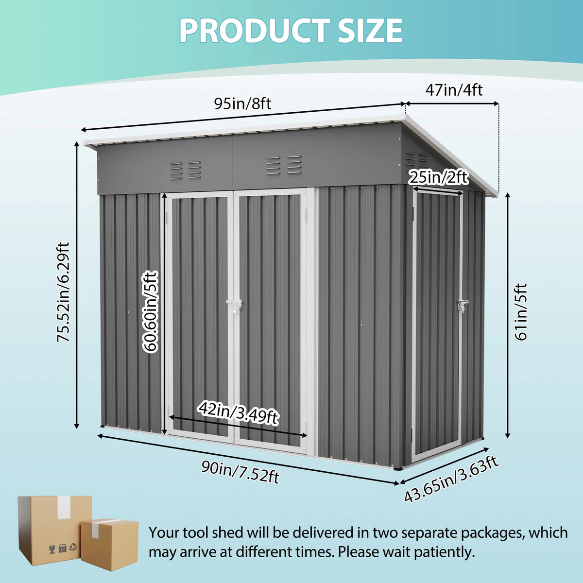 GIHAUVIA Galvanized Steel Outdoor Storage Shed with Double Front Doors