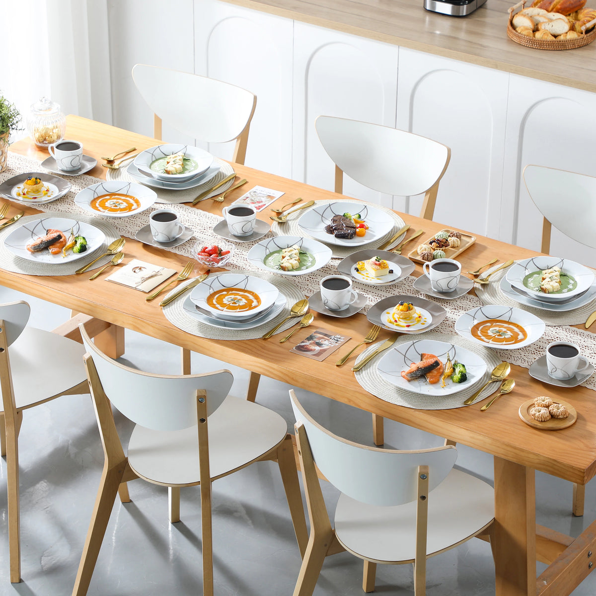 MALACASA Porcelain Dinnerware Set Plates Cups Saucers