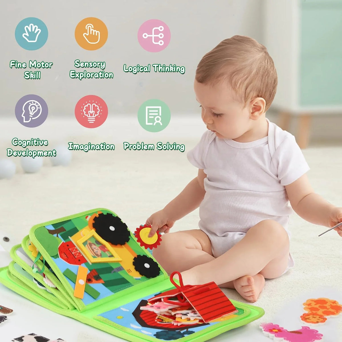 Montessori Farm Busy Book Educational Sensory Activity Toy For Toddlers