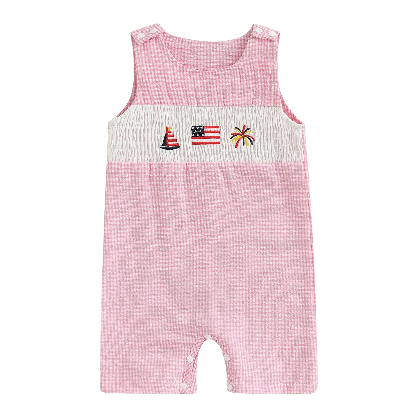 Soft Cotton Embroidered Baby Romper Button Up Summer Jumpsuit