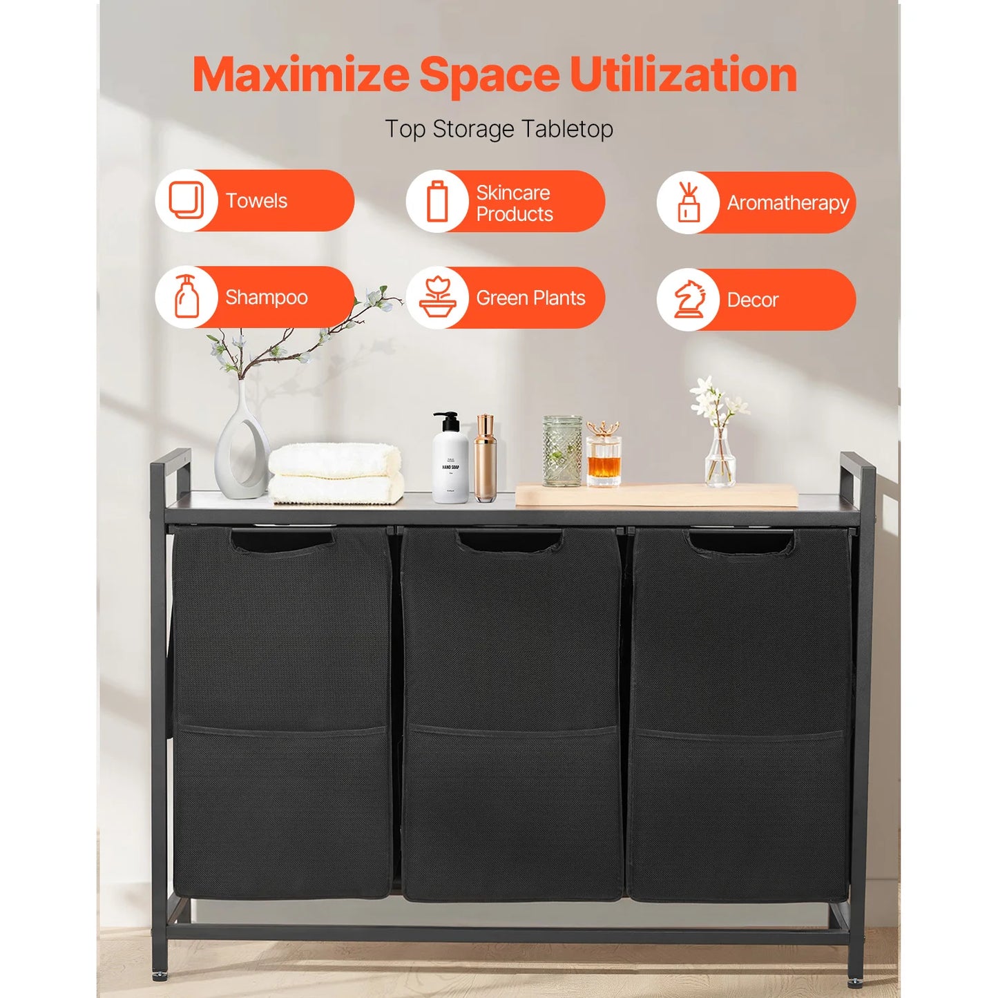 SucceBuy Dual Compartment Laundry Sorter With Metal Frame