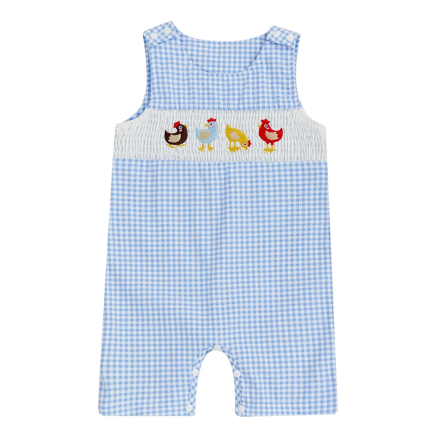 Embroidered Cotton Baby Romper With Sleeveless Button Front