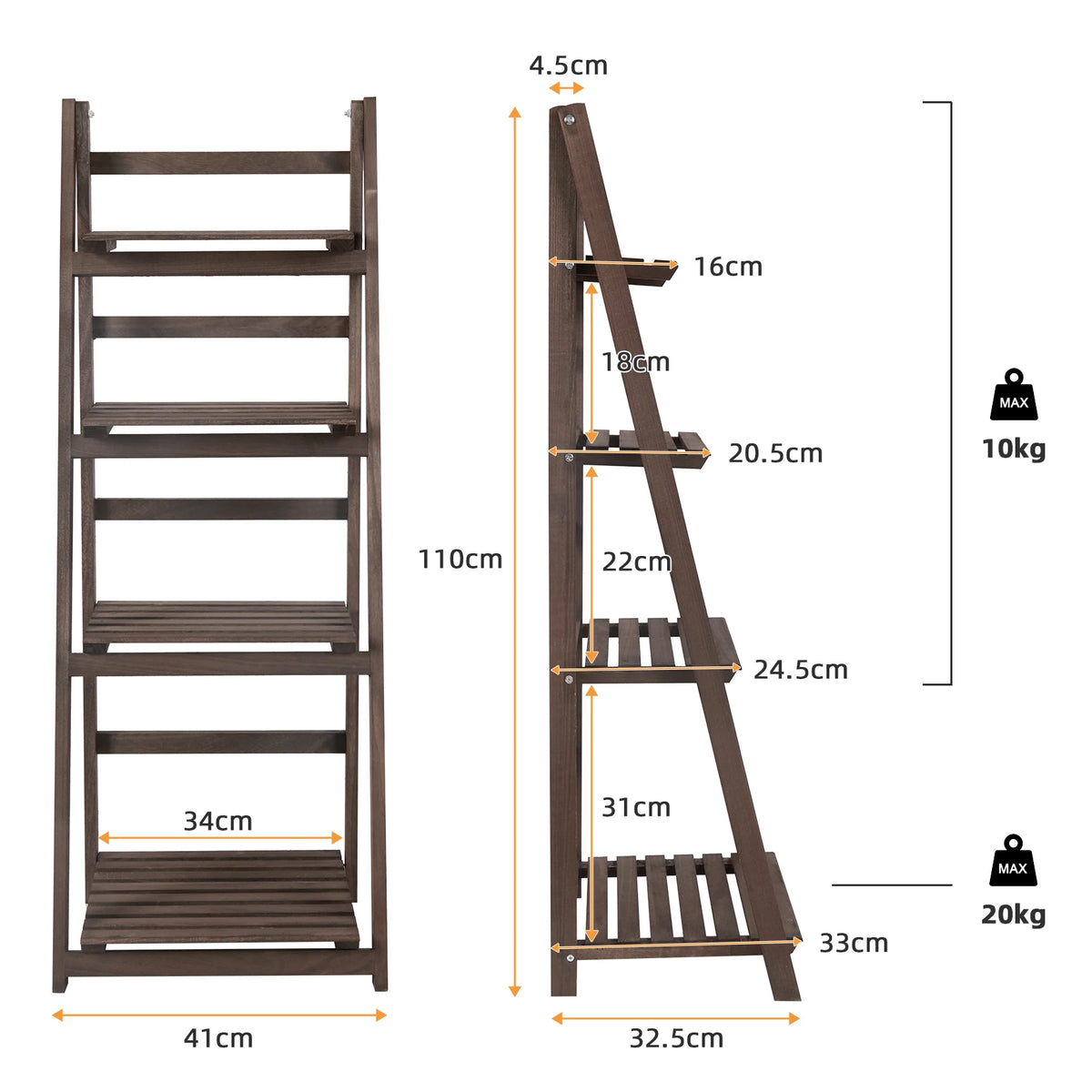 Folding Four Tier Wooden Ladder Shelf Bookcase Plant Display Rack