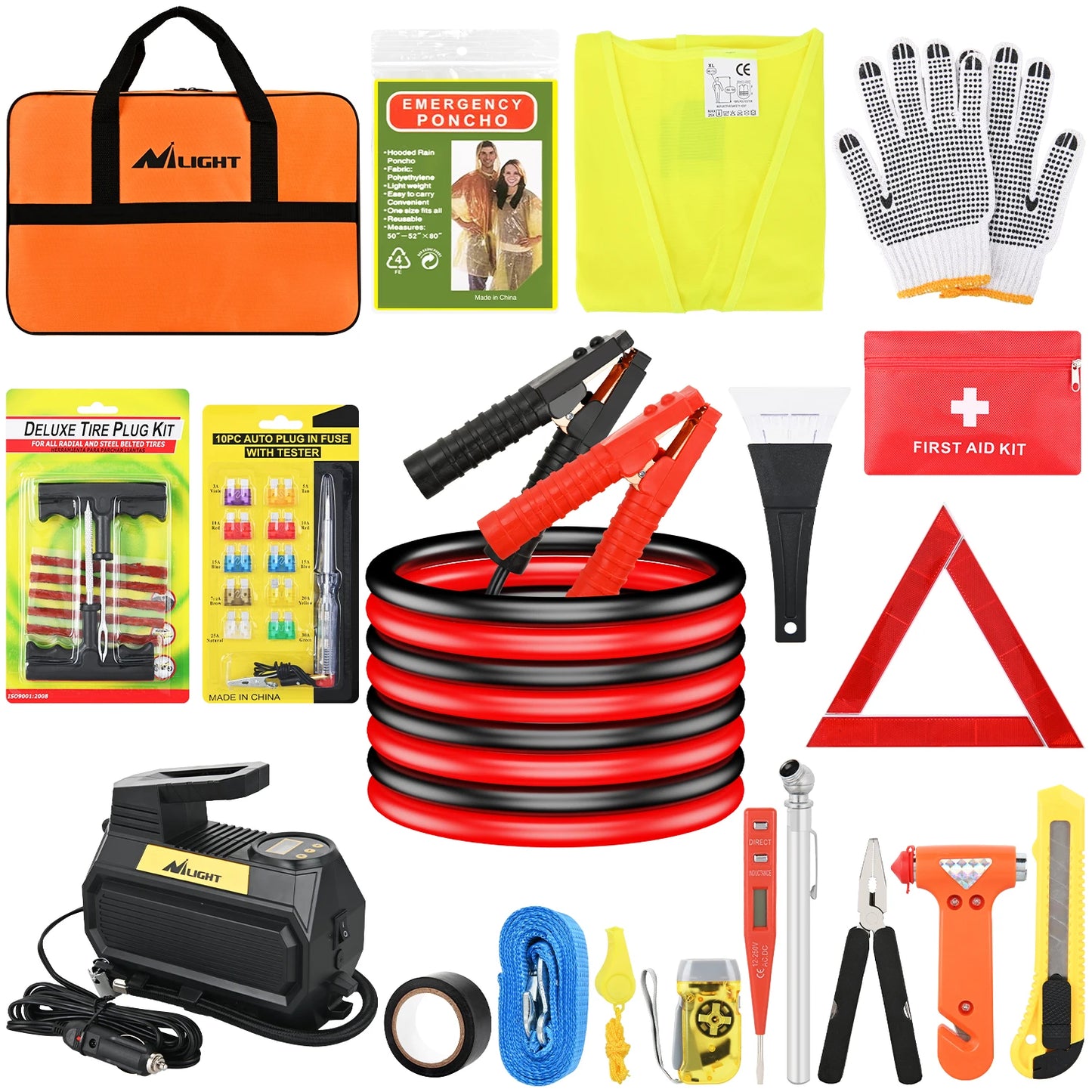 Nilight Car Emergency Kit With Jumper Cable And Safety Tools