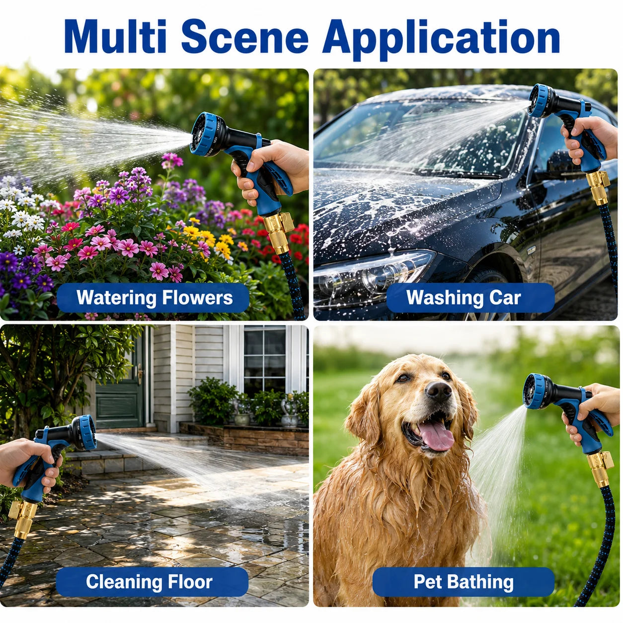 Heavy Duty Expandable Garden Water Hose With Eight Spray Modes