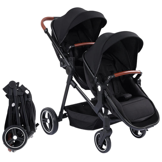 Adjustable Tandem Double Stroller With Reversible Infant And Toddler Seats