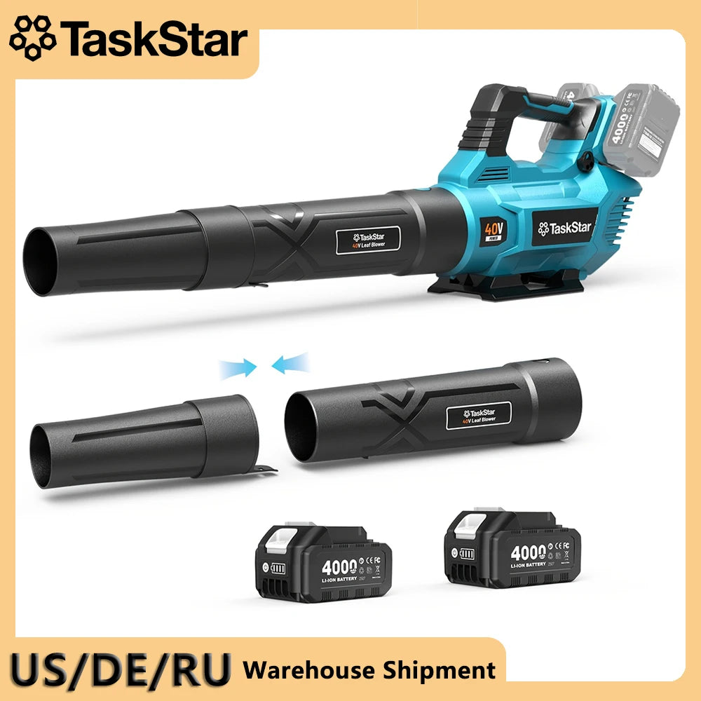TaskStar 40V Cordless Leaf Blower Brushed Motor 2x4.0Ah Batteries