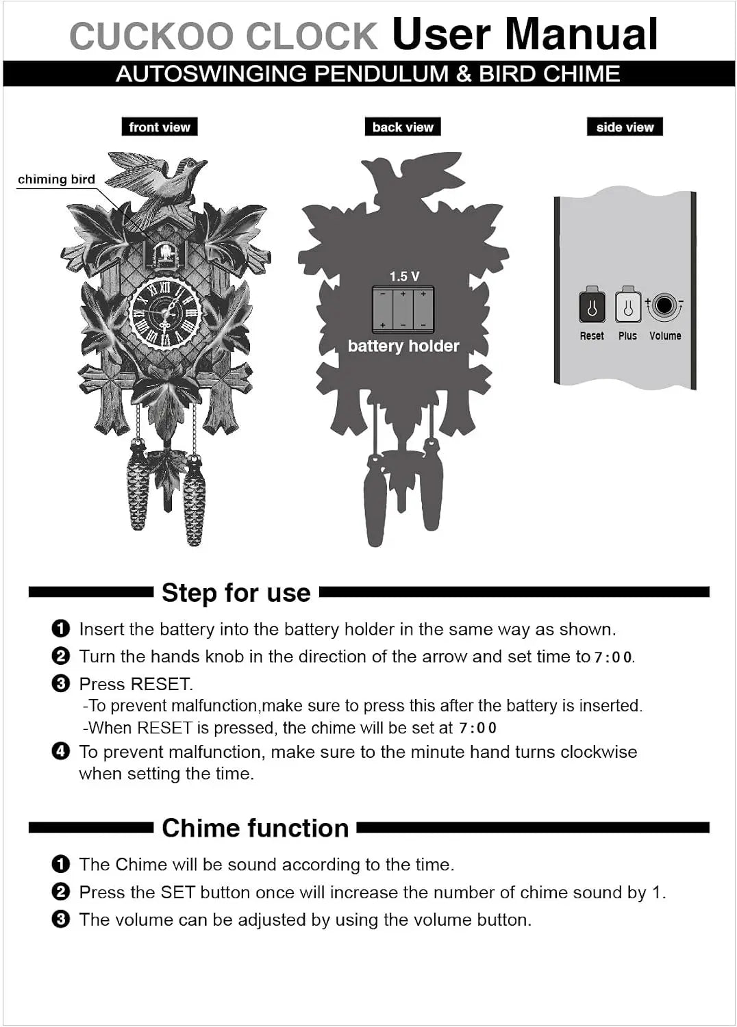 Traditional Northern European Wooden Cuckoo Wall Clock With Alarm