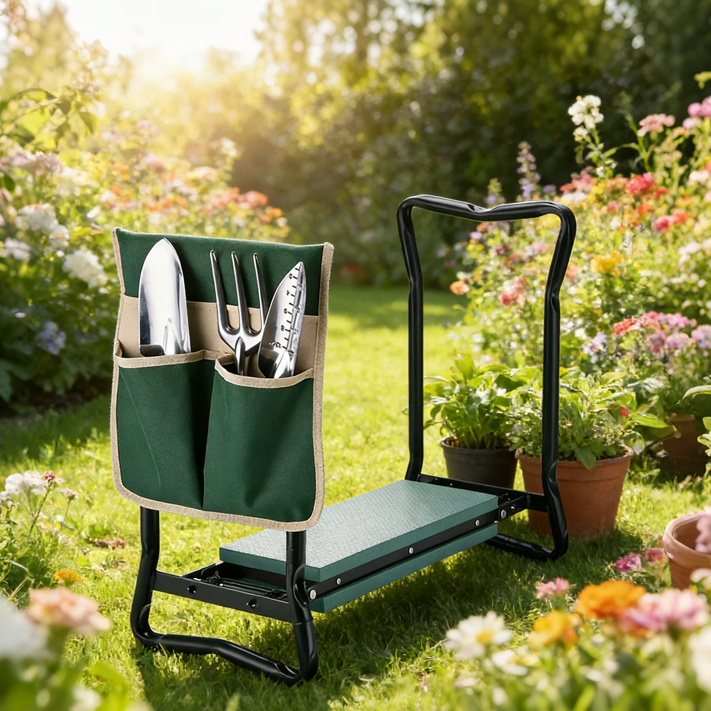 Foldable 2-In-1 Garden Kneeler And Seat With Tool Bag
