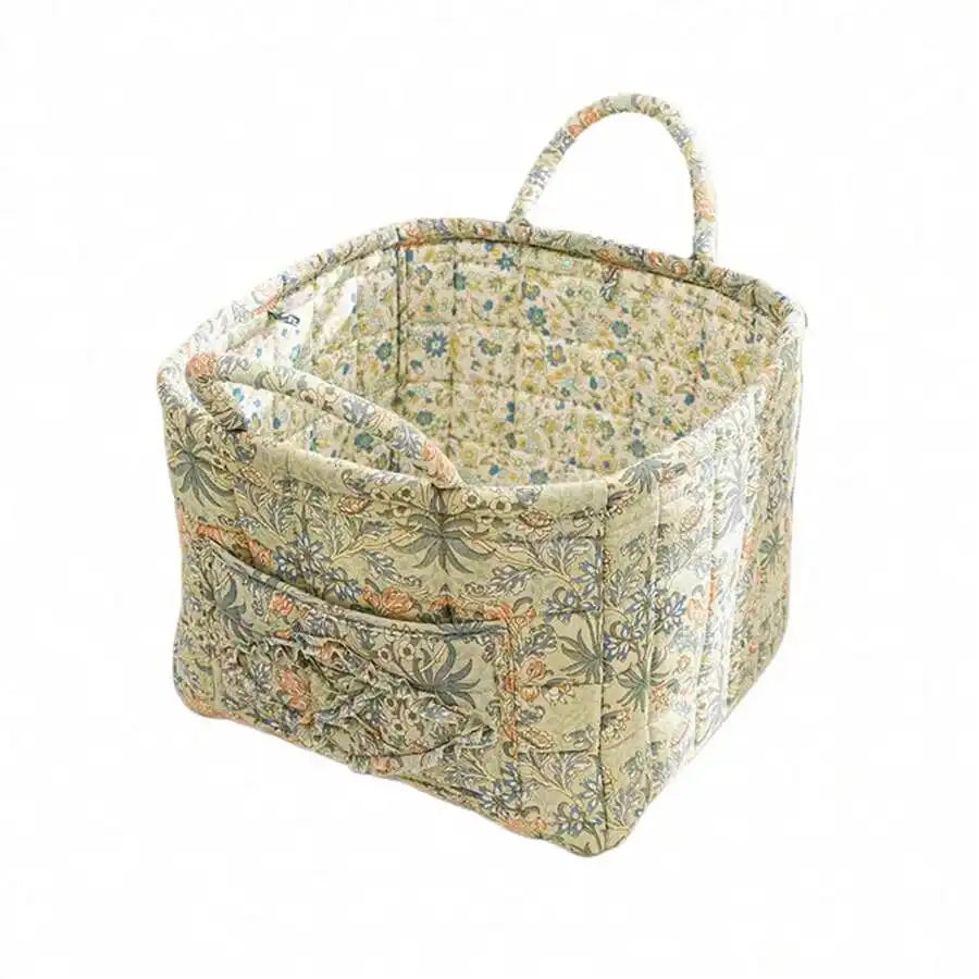 Foldable Fabric Storage Basket With Bamboo Frame And Handles