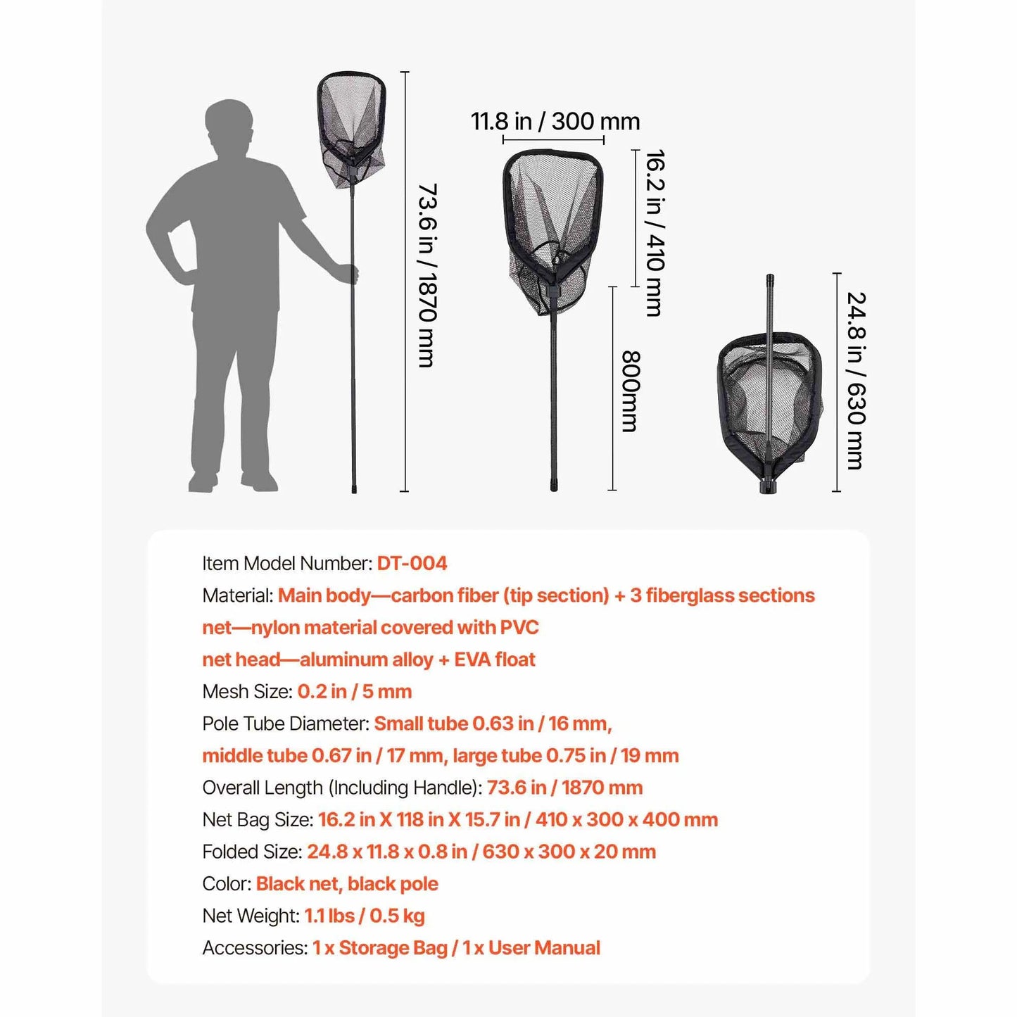 Foldable Fishing Landing Net With Telescopic Handle Kayak