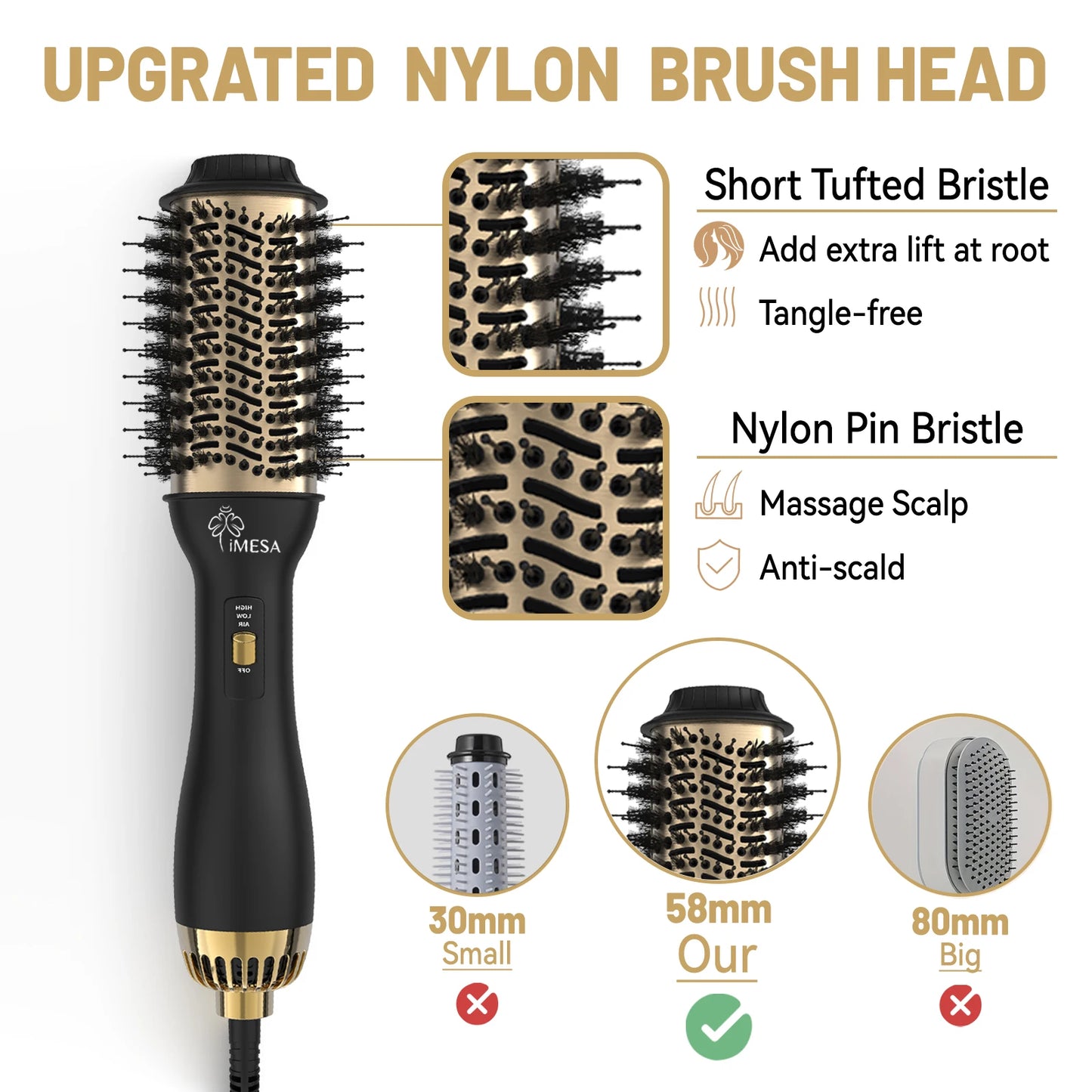 Imesa Hot Air Brush One Step Hair Dryer Curler Straightener