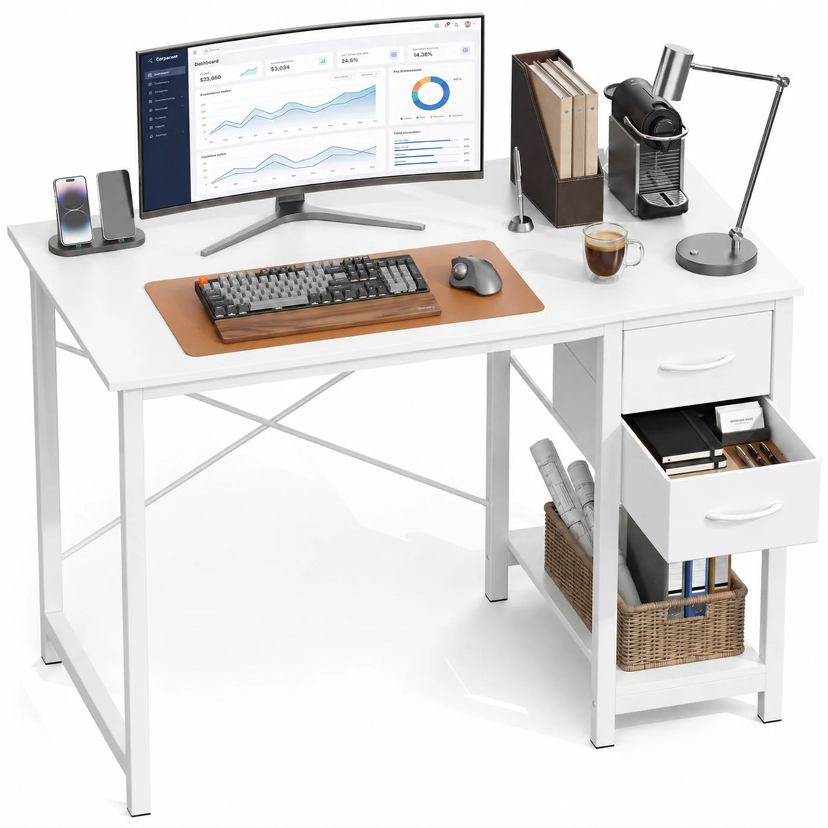 MCQ Ergonomic Office Desk With Storage Drawers Side Hook