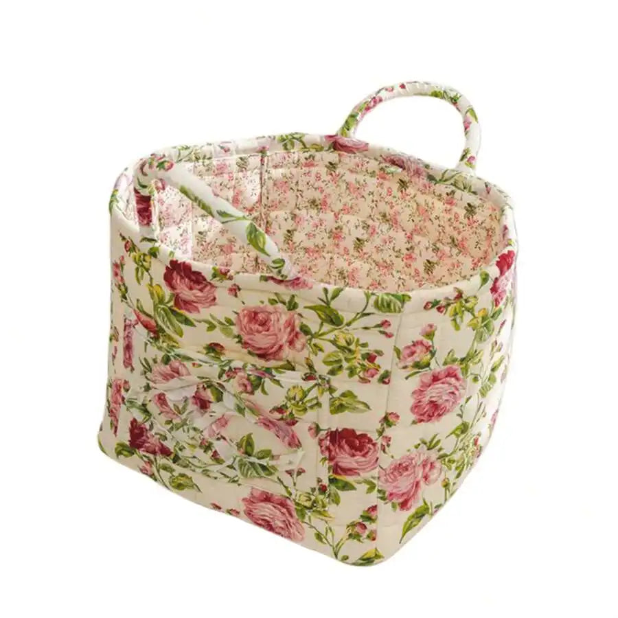 Foldable Fabric Storage Basket With Bamboo Frame And Handles