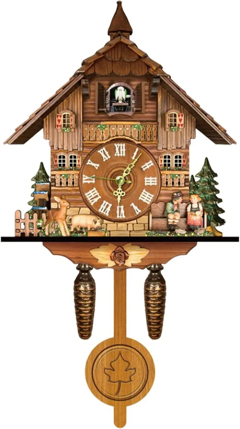 Traditional Northern European Wooden Cuckoo Wall Clock With Alarm