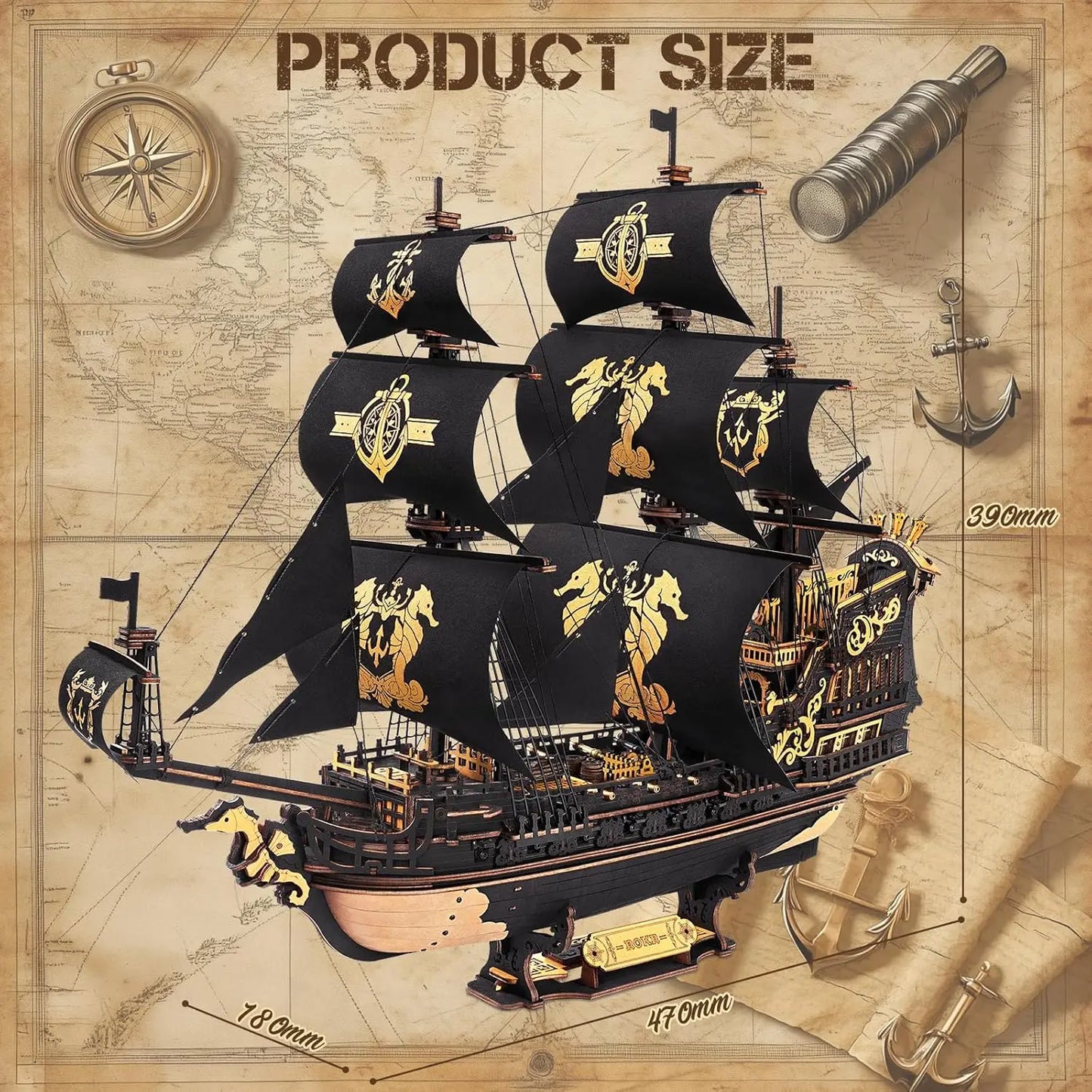 Robotime 3D Wooden Seahouse Barque Model Building Kit