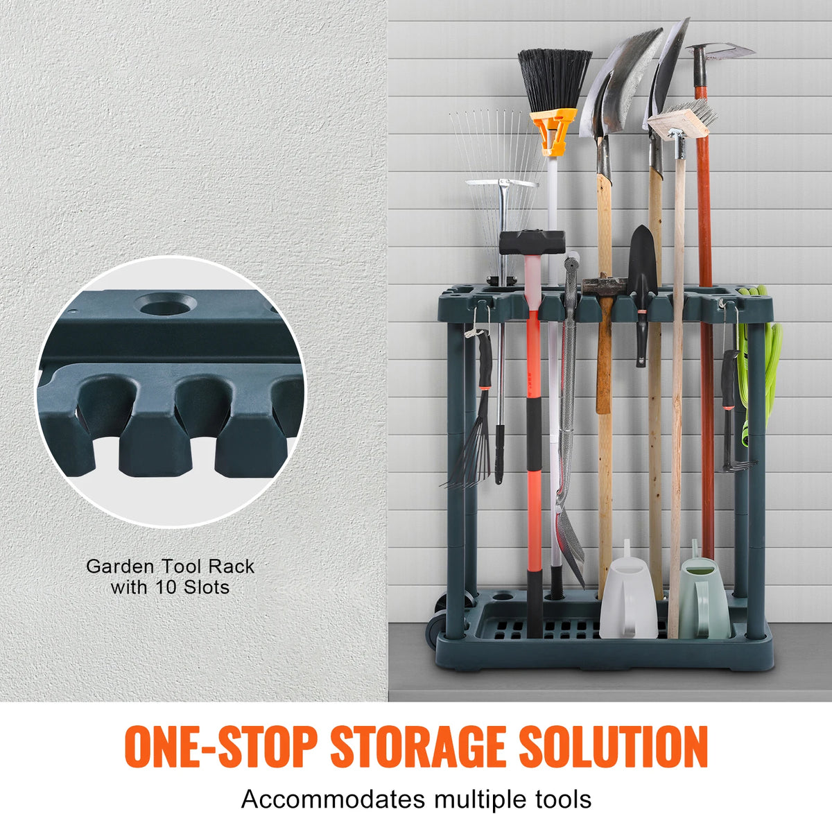 SucceBuy 10 Slot Garden Tool Organizer Garage Storage Rack