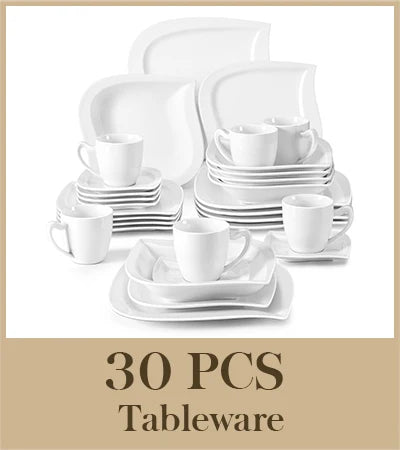 MALACASA White Porcelain Dinner Set With Cups And Saucers Serves 6 Or 12