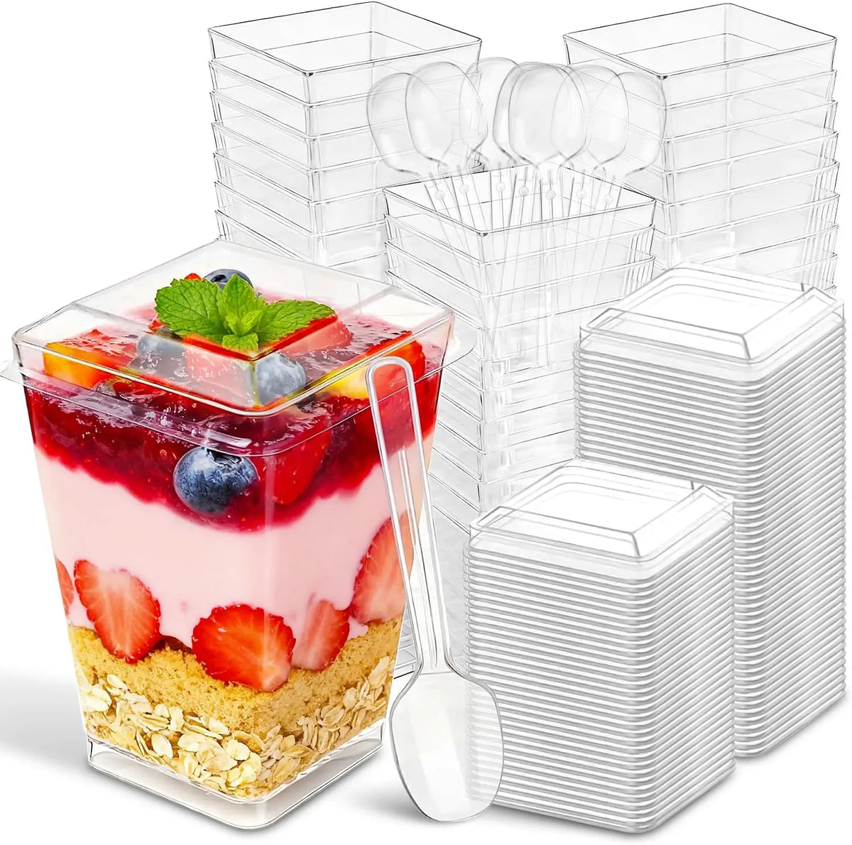 Disposable Clear Plastic Parfait Cups With Lids And Spoons For Snacks