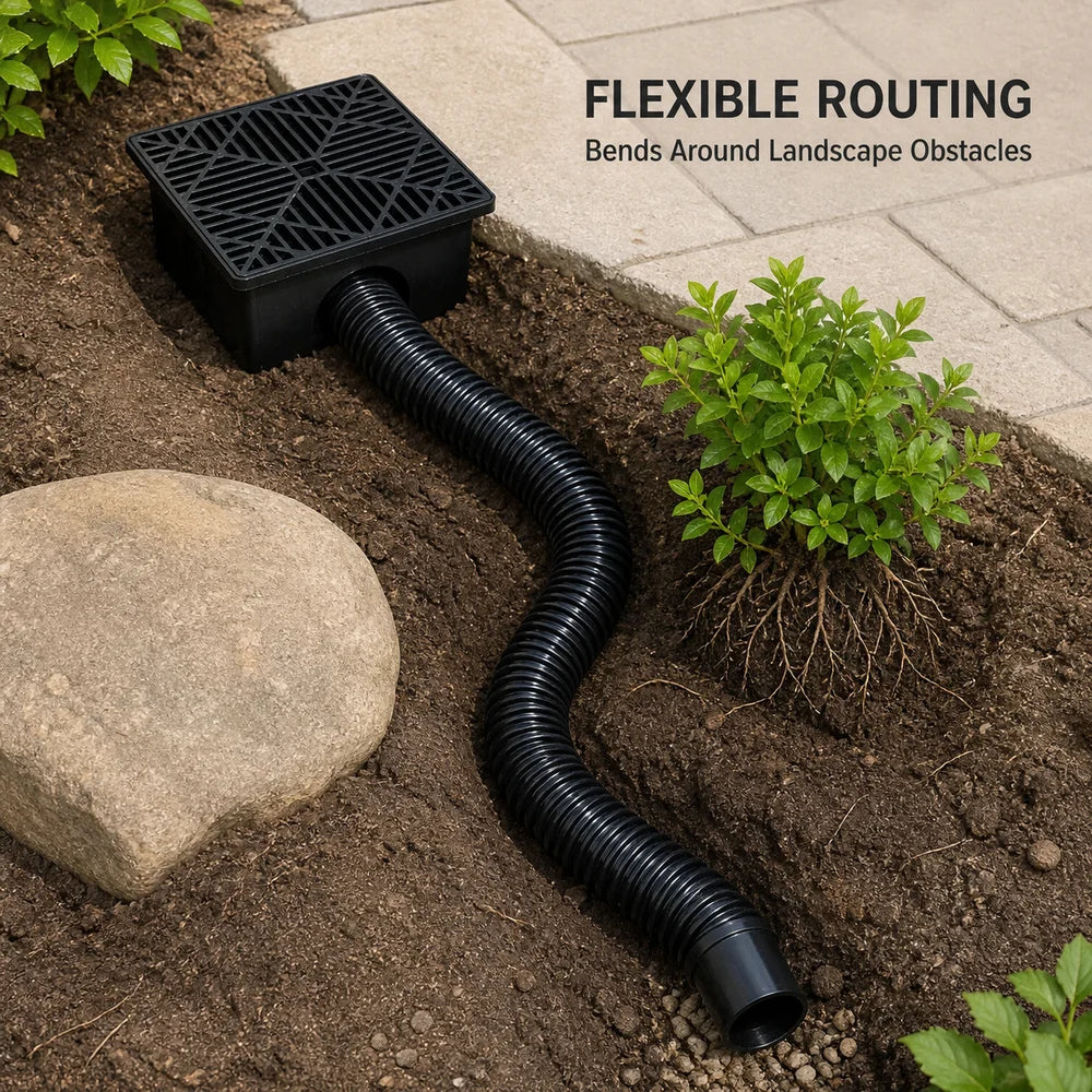 Outdoor Drain Catch Basin Kit With Grate Flexible Corrugated Pipe