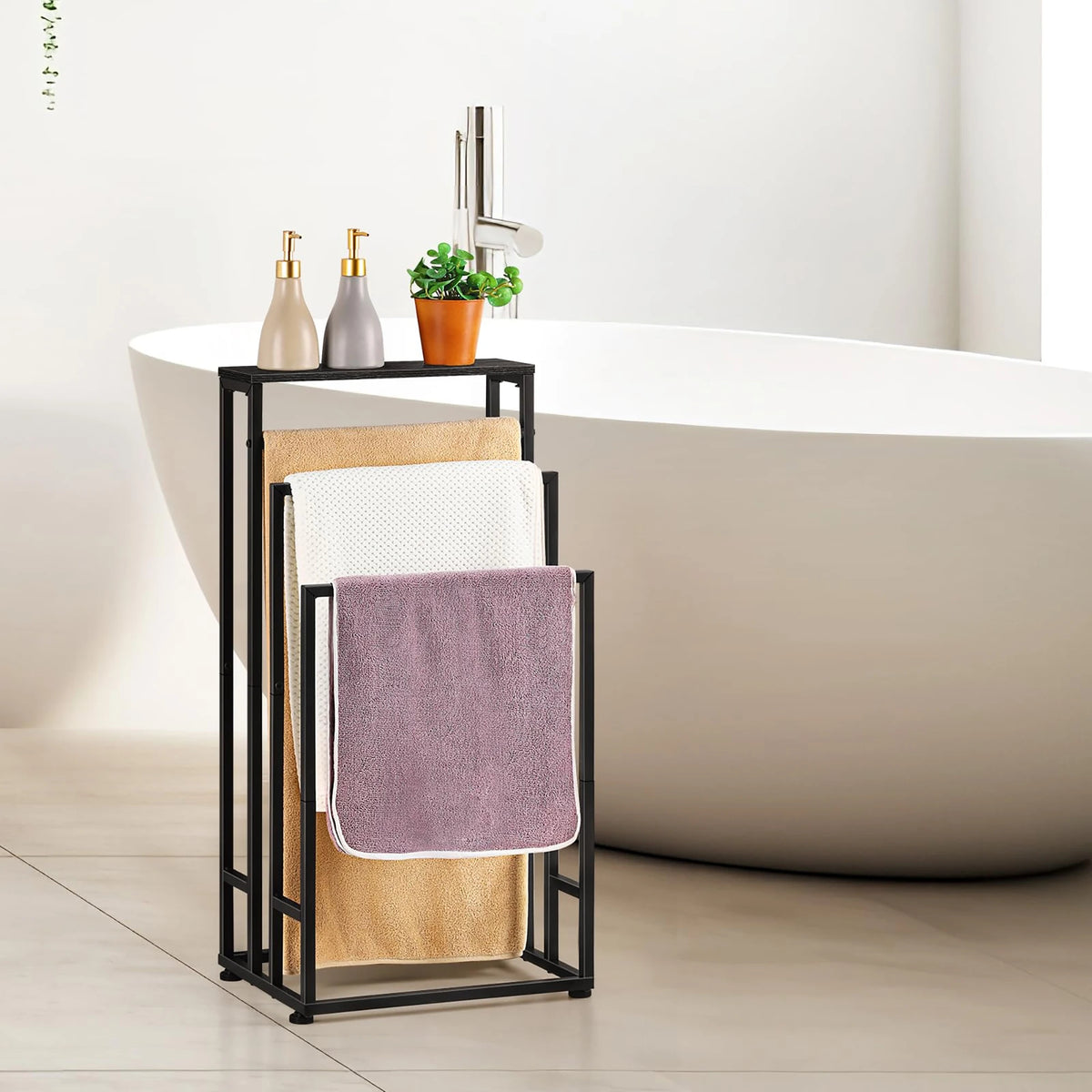 Three Tier Freestanding Stainless Steel Towel Rack With Ventilated Design