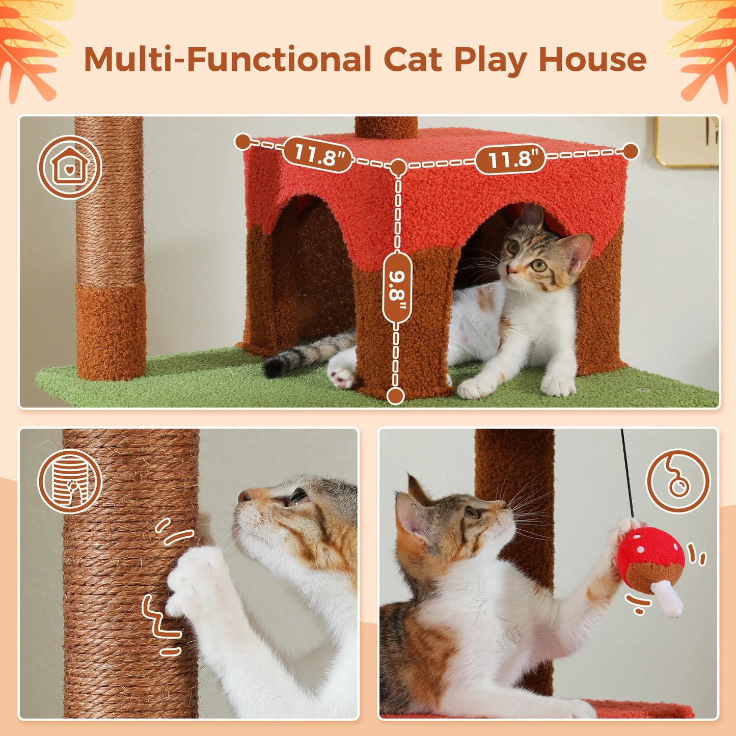 PAWZ Road Multi Level Cat Tree With Scratching Posts Hammock