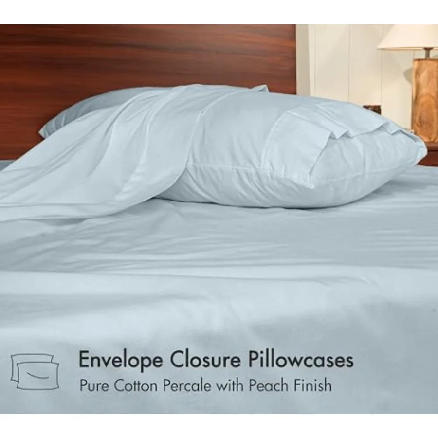 Cotton Percale Bed Sheets With Breathable Cooling And Deep Pockets Embroidered