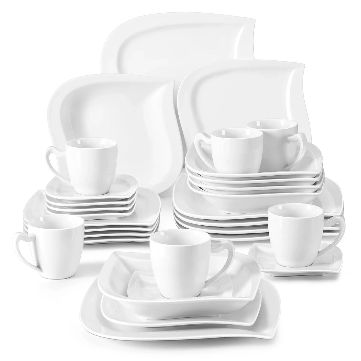 MALACASA White Porcelain Dinner Set With Cups And Saucers Serves 6 Or 12