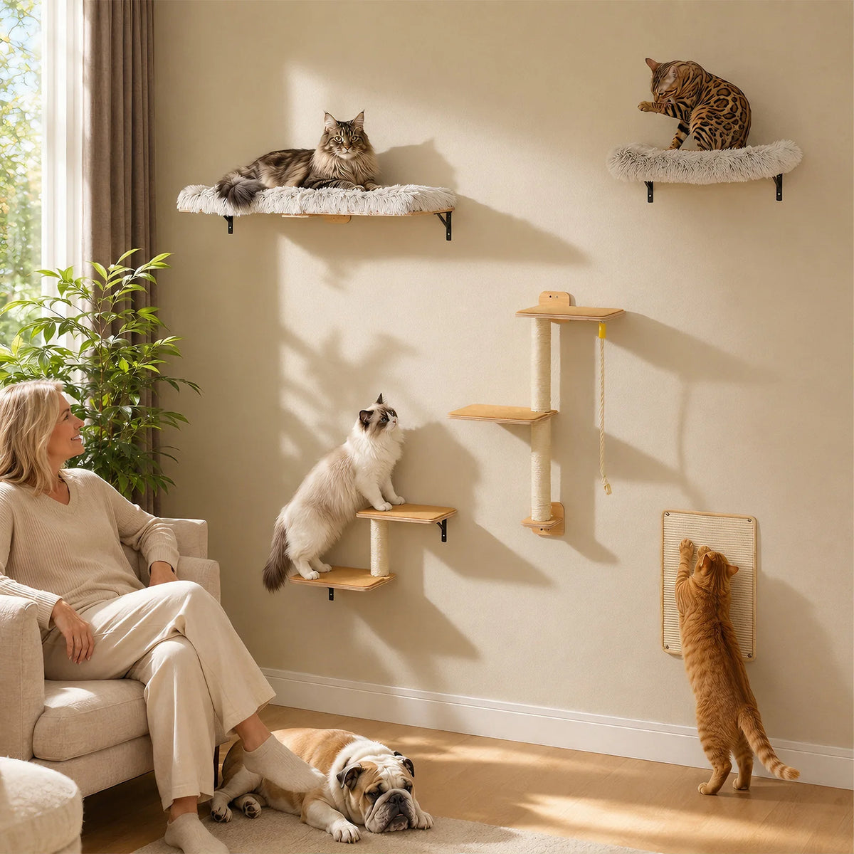 Pawz Road Wooden Cat Wall Climbing Shelves Sisal Scratching Posts