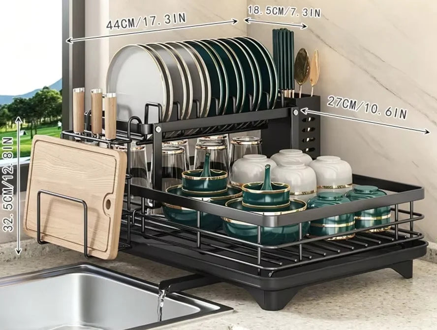 Double Layer Carbon Steel Kitchen Cutlery And Drinkware Drain Rack