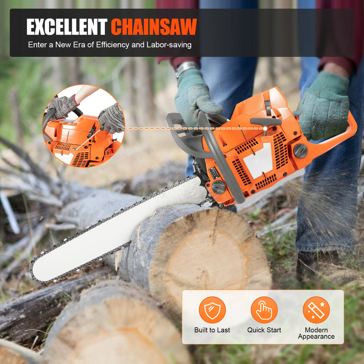 Bymaocar 71.8CC Gas Chainsaw Heavy Duty Petrol Wood Cutter
