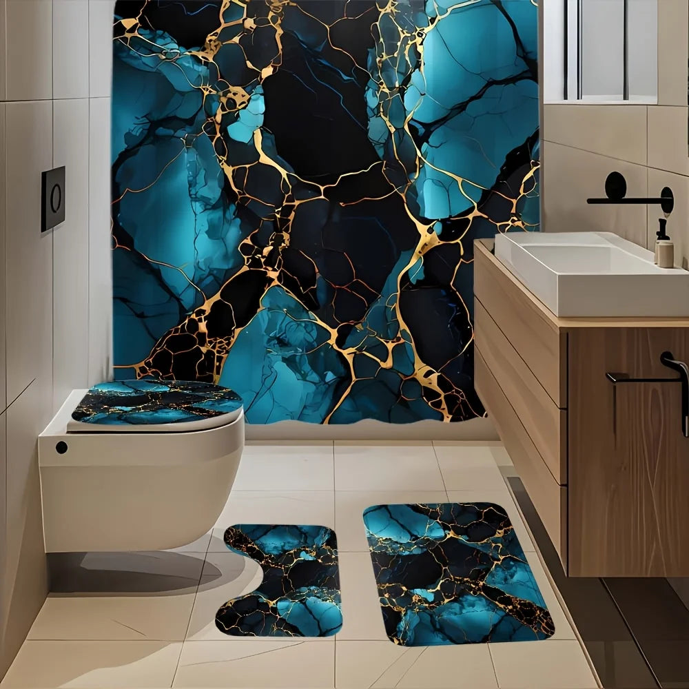 Premium Polyester Shower Curtain Set With Heavy Hooks