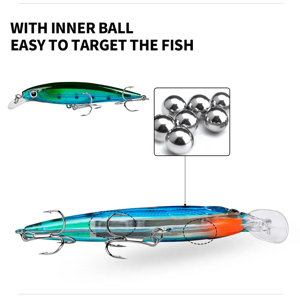 Dutriux Minnow Hard Bait Set Slow Sinking Crankbait Tackle