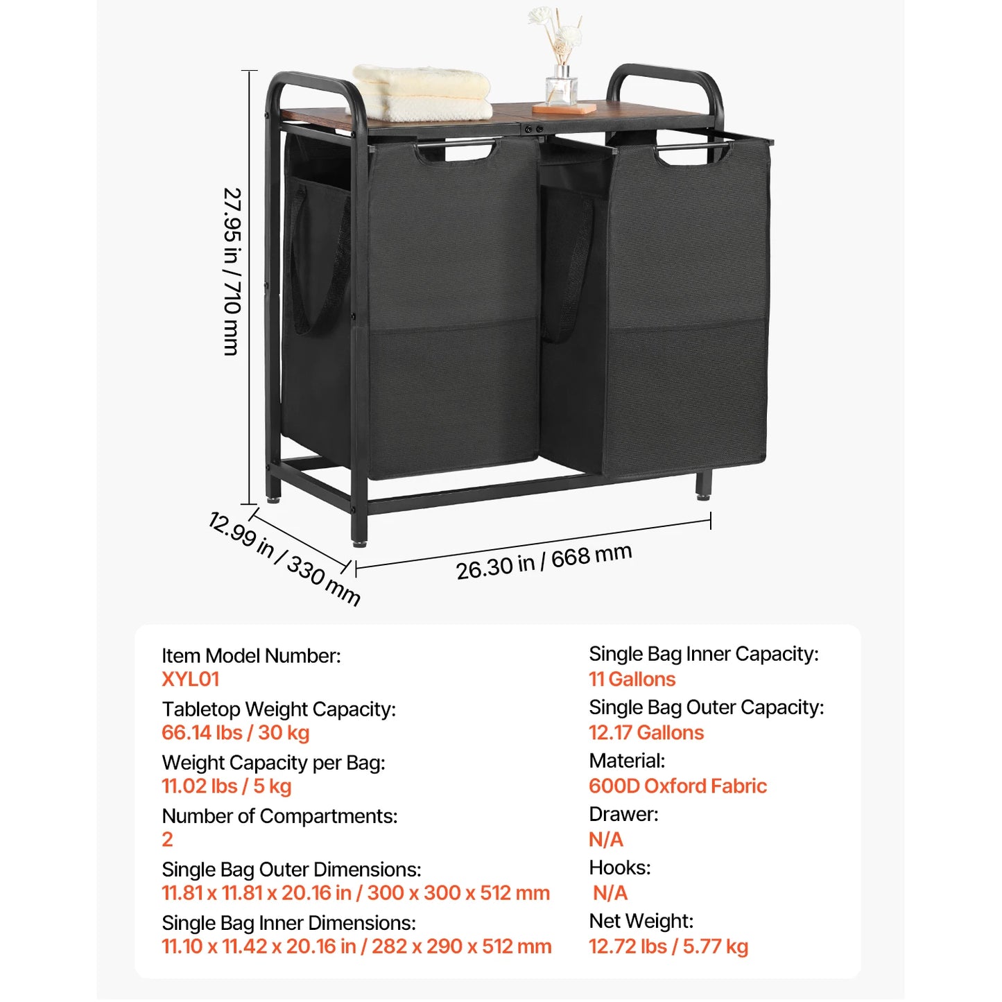 SucceBuy Dual Compartment Laundry Sorter With Metal Frame