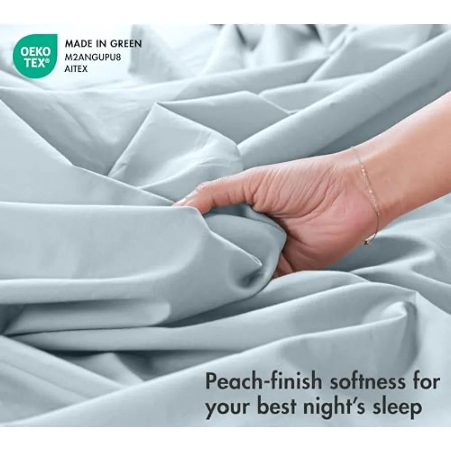 Cotton Percale Bed Sheets With Breathable Cooling And Deep Pockets Embroidered