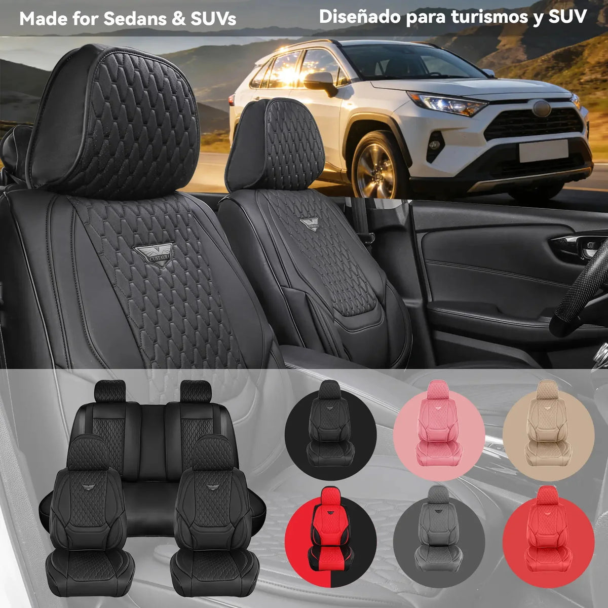 EKR Universal Leather Car Seat Covers Full Set Waterproof