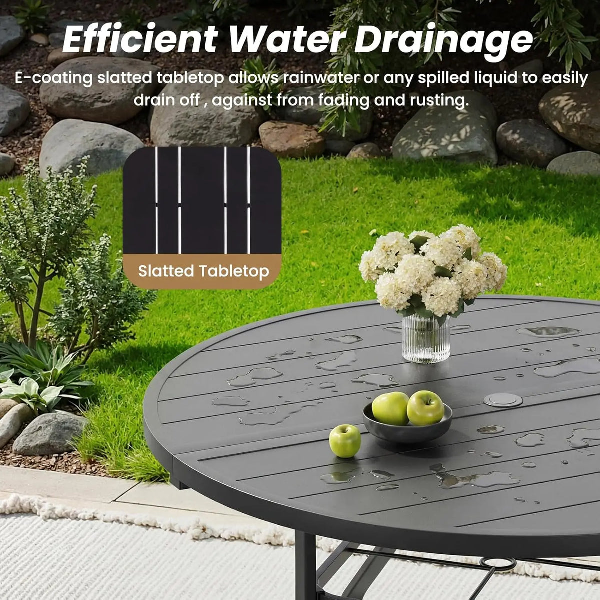 FARINI Round Outdoor Patio Metal Table With Umbrella Hole
