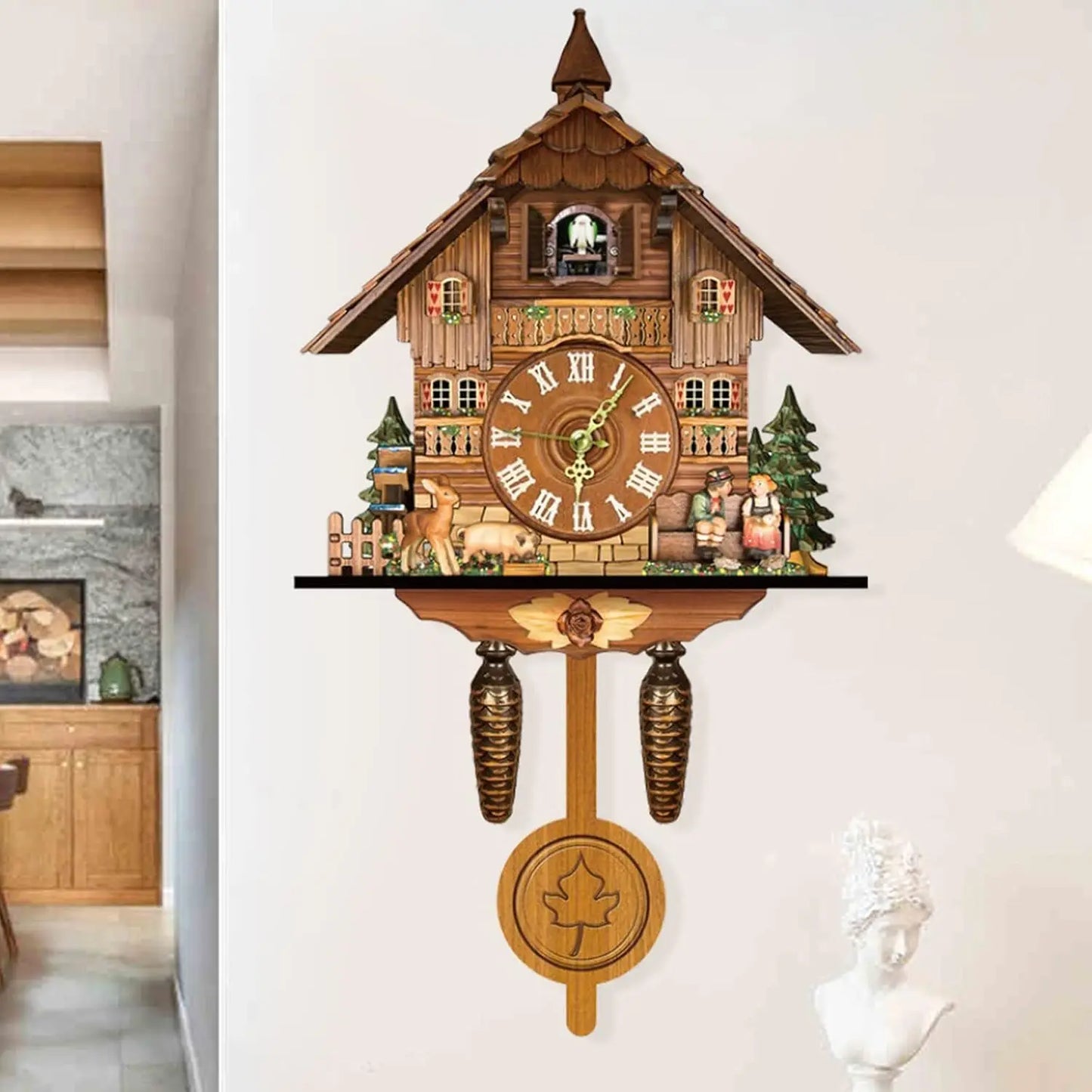 Traditional Northern European Wooden Cuckoo Wall Clock With Alarm