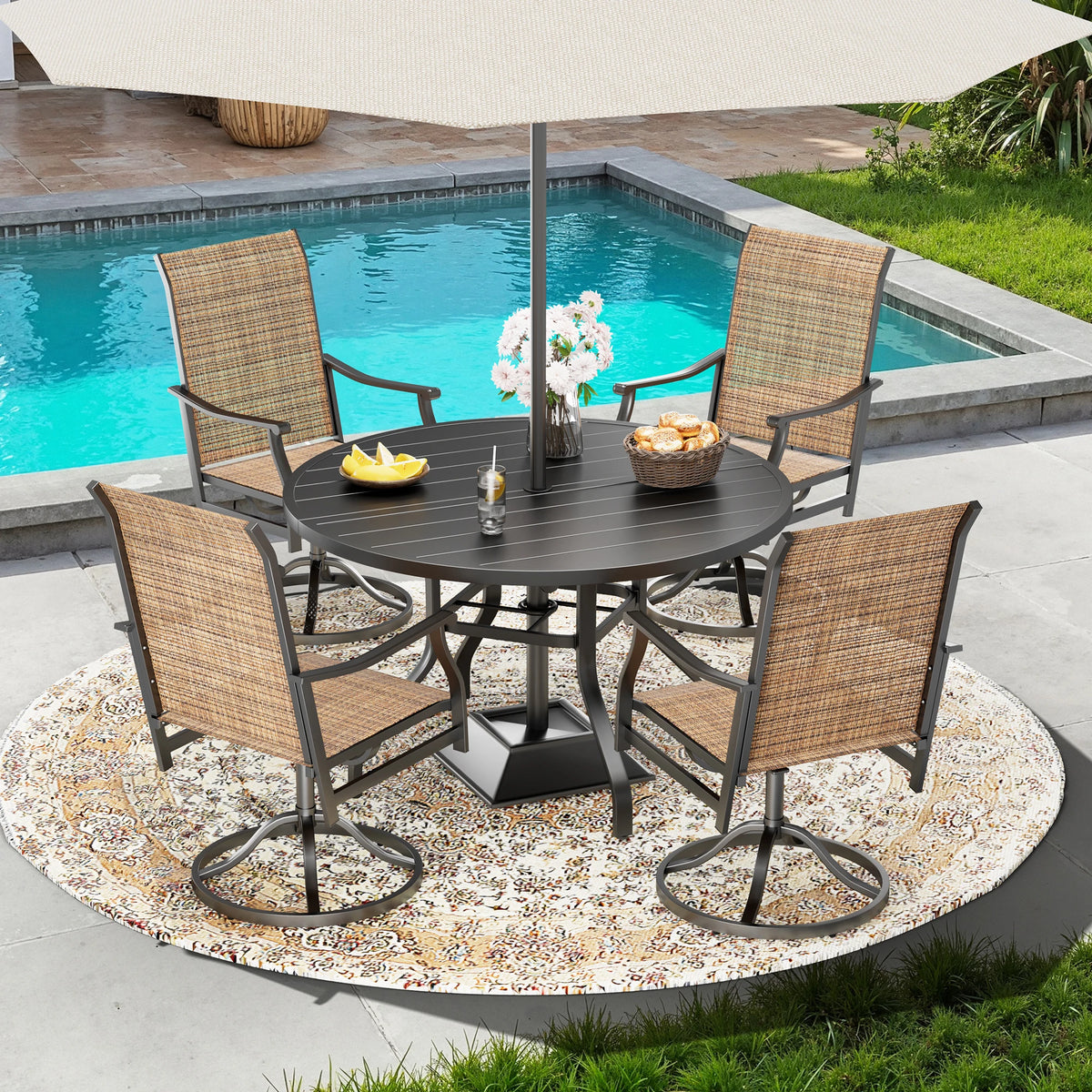 FARINI Round Outdoor Patio Metal Table With Umbrella Hole