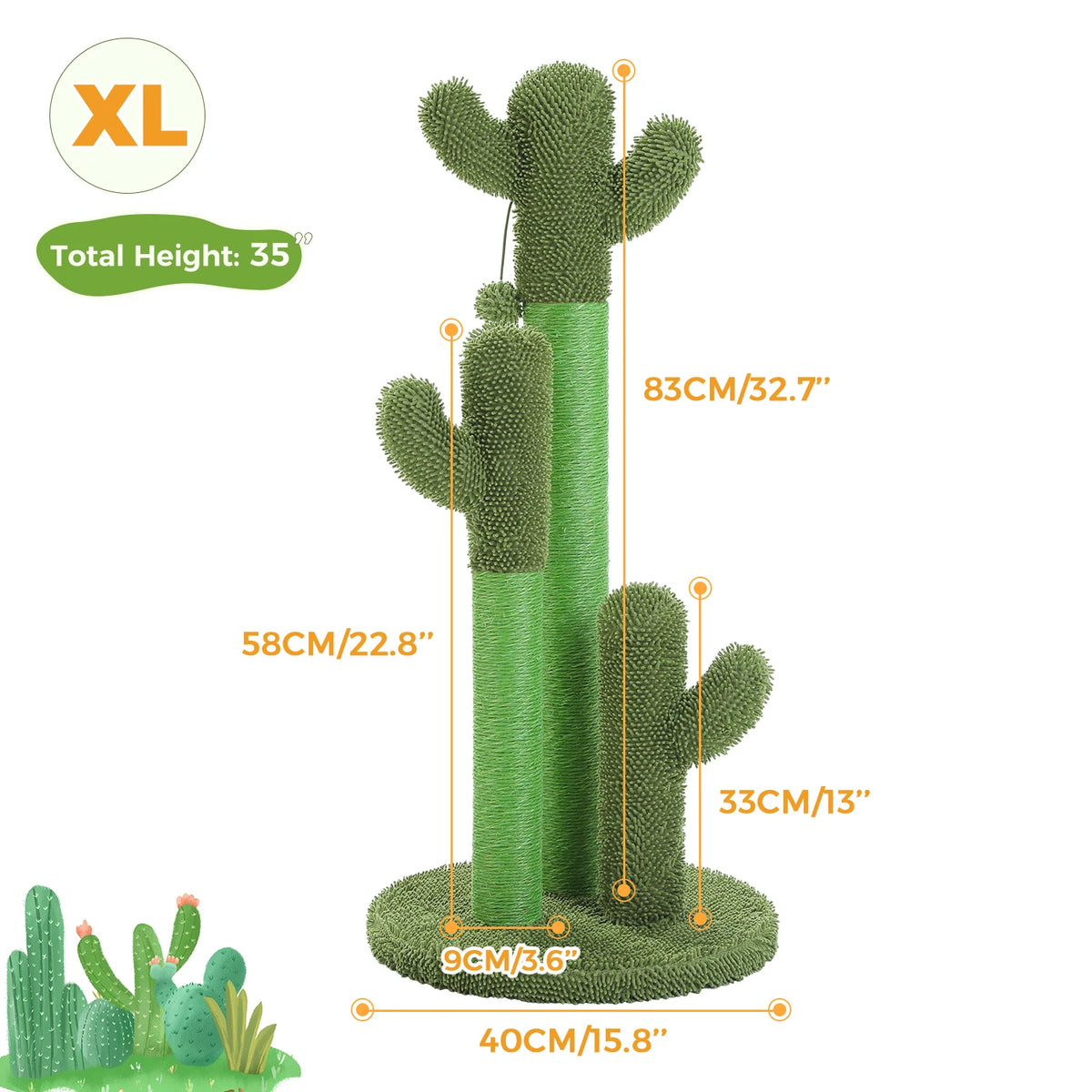 PAWZ Road Cactus Cat Scratching Post With Sisal Sturdy Poles