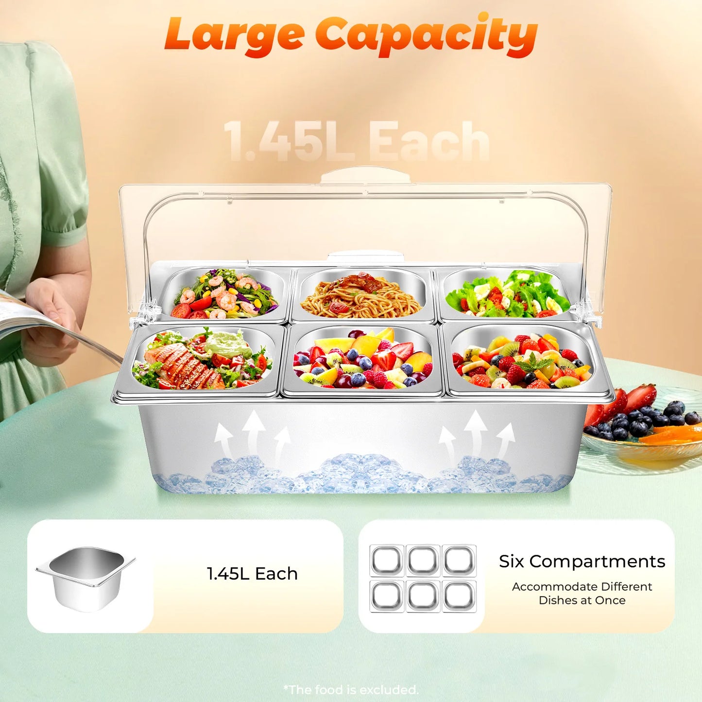 Bymaocar Countertop Food Container 6 Pans Condiment Dispenser Salad Dressing